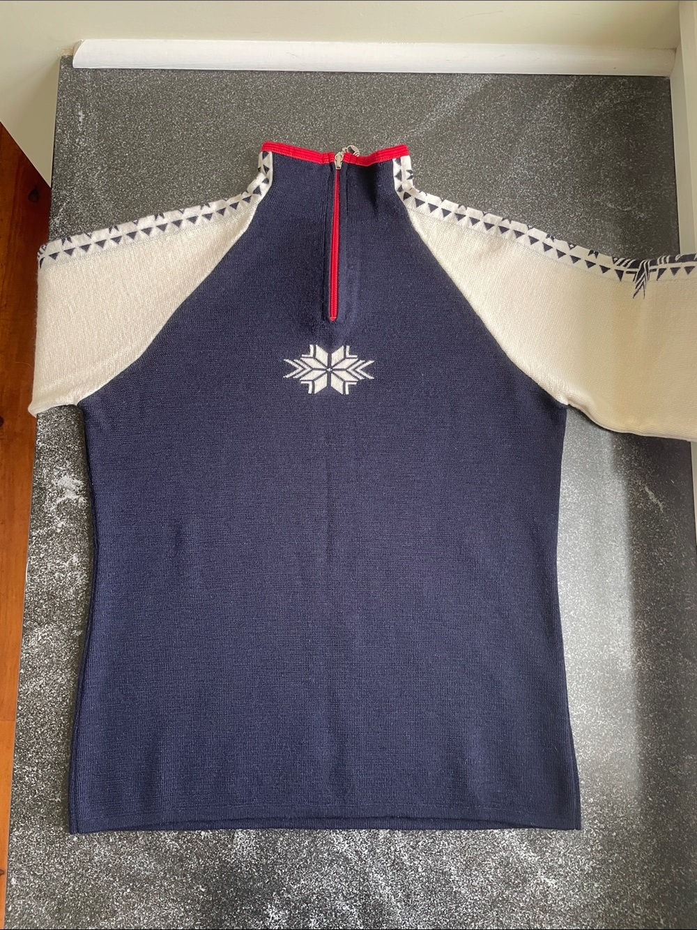 EUC Dale of Norway Geilo Size Large (L) Quarter-Zip Navy, Cream Red Sweater - Picture 5 of 16